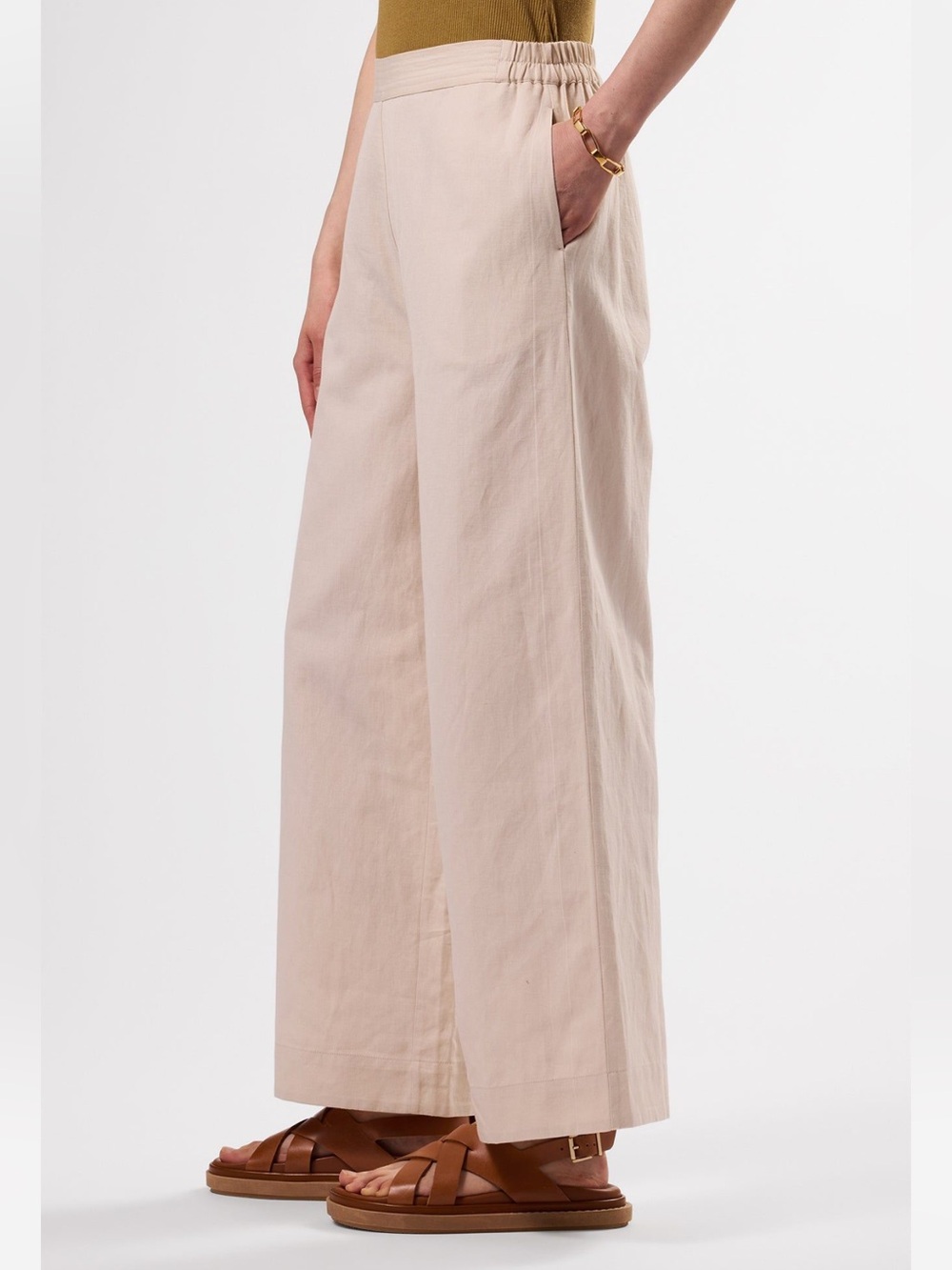 Amour Vert Women’s High Waisted Wide Leg Linen Pants Size Small S Neutral Beige